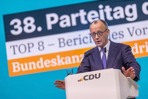38th Federal Party Congress of the CDU of Germany in Stuttgart. Federal Chancellor Friedrich Merz