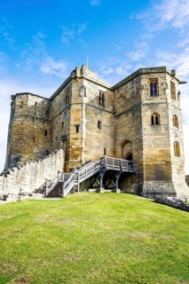 Ruins of Warkworth Castle, River Coquet, Warkworth, Northumberland, England, UK