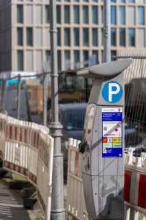 Parking machine at a roadworks site, Berlin, Germany
