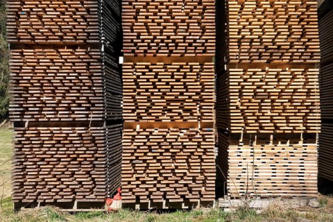 Stacked wooden boards, Oberallgäu, Allgäu, Bavaria, Germany
