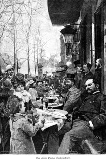 Parisian boulevard café, Paris, many people, leisure, pleasure, street, café, sitting, drinks,