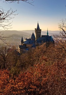 Atmospheric view of Wernigerode Castle in the evening, Harz Mountains, Saxony-Anhalt, Germany