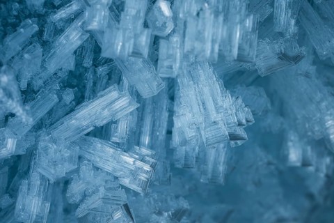 Ice crystals on glacier wall, glacier cave, ice cave, Morteratsch glacier, Engadin, Graubünden,