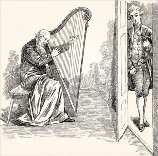 Blind Augustin playing harp, scene from the novel Wilhelm Meister's Apprenticeship, Wilhelm
