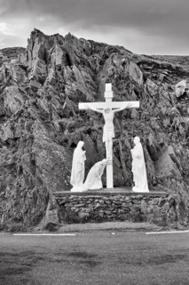 Crucifixion scene on a cliff, monochrome, Slea Head Drive, Dingle Peninsula, Kerry, Wild Atlantic