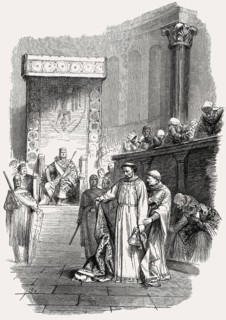 Pope Gregory VI leaving Avignon, abdication at the Council of Sutri on 20 December 1046