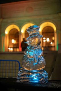 Detroit, Michigan - An ice sculpture outside the Detroit Institute of Arts on Noel Night. The