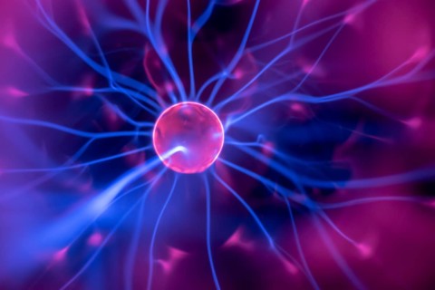 A burning plasma lamp, traces, light, reflections, colorful, colorful, light strips, plasma ball,