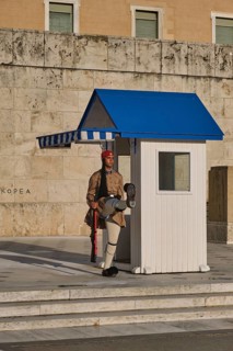 ATHENS, GREECE, MAY 20, 2010: Presidential ceremonial guard Evzone in front of the Monument of the