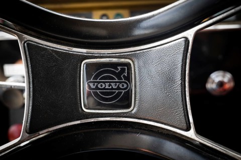 Steering wheel with Volvo emblem, vintage car, Volvo Amazon, mid-range car from Swedish car
