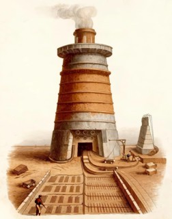 Historical illustration, 19th century, technical processing of steelmaking in a blast furnace, 1894