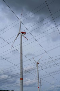 Wind farm, power line, high-voltage pylons, east of Bad Wünnenberg, OWL, North Rhine-Westphalia,