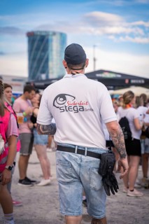Security service ensures order at an urban outdoor event, Malleparty Böblingen, Germany