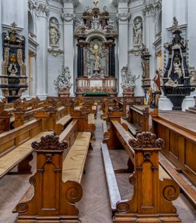 Interior photos in St. Salvator Cathedral in Fulda, officially High Cathedral in Fulda, center of