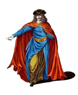 Historical clothing, fashion in the course of time, traditional costume of a French merchant around