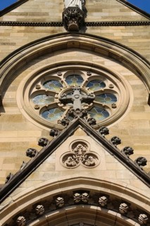 Cemetery Unter den Linden, neo-Gothic St Catherine's Church, church, sacral architecture, rose