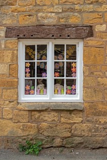 Honey-coloured house, detail, window, Broadway, Worcestershire, The Cotswolds, England, Great