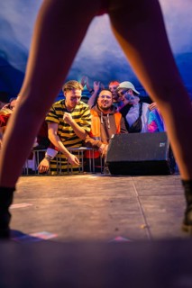 Exciting stage performance with a view of the stage and the attentive audience, Fasching,