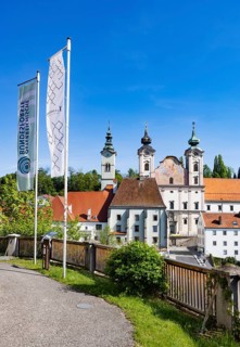 View from Lamberg Castle to the Bürgerspitalskirche and St Michael's Church, Steyr, Traunviertel,