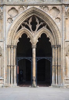 Entrance doorway to west tower of Ely cathedral, Cambridgeshire, England, United Kingdom