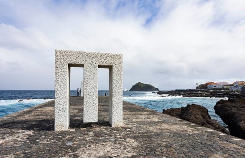 Tensei Tenmoku sculpture in the port of Garachico, Tenerife, Canary Islands, Atlantic Ocean, Spain