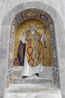 Mosaic of St. Nicholas above the portal of St. Mark's Cathedral, St. Mark's Square, Venice, Veneto