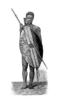 Types from the Zulu Empire in South Africa, around 1875, an unmarried warrior, historical, digital