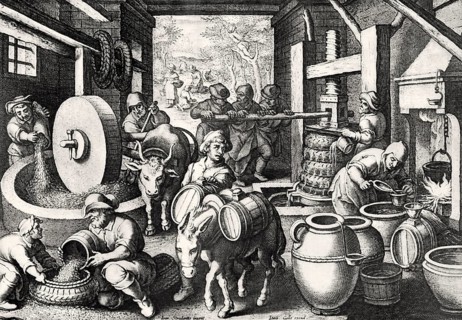 Extraction of tree oil, 16th century