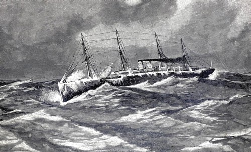 Fast steamer on a winter trip in the Atlantic Ocean, 1870, illustration, reproduction from a 19th