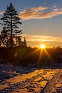 Europe, Finland, Lapland, Sunset at Nellim