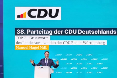 38th Federal Party Conference of the CDU Germany in Stuttgart. Manuel Hagel during his welcome