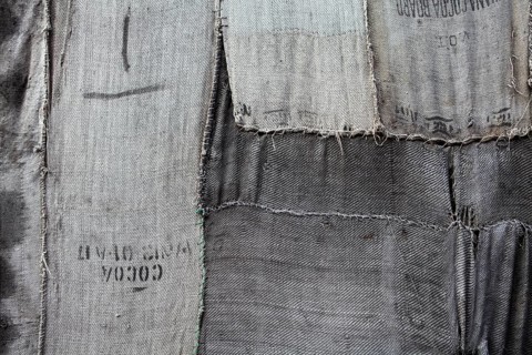 Torwache wrapped with old jute sacks, Check Point Sekondi Loco, by artist Ibrahim Mahama, documenta