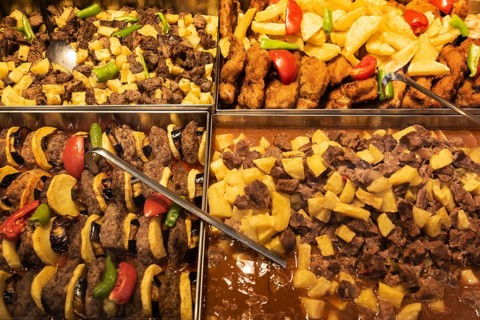 Istanbul, Turkey. August 3rd 2021 Trays of Mixed Traditional Turkish Food inside a Typical Turkish