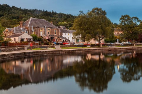 UK. Scotland. Callander. Traditional Houses from across the river