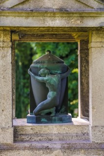 Historic cemetery, Tour, Theodor Klemm memorial, Sculpture of a woman embracing an urn, Pfullingen