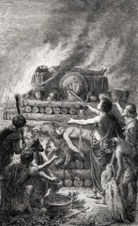 Patroclus cremated on a funeral pyre, Greek mythology