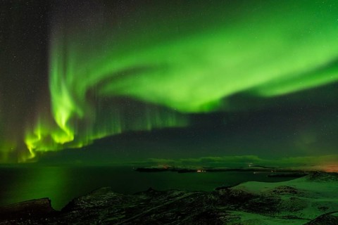 Northern Lights (Aurora borealis) over the Norwegian Sea, Söröya, Finnmark, Norway, December 2018