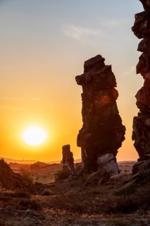 Sunset at the Devil's Wall near Weddersleben, Thale, Harz, Saxony-Anhalt, Germany