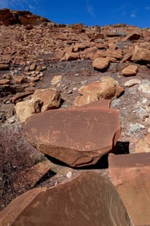 Rock engravings on a stone slab, near Rhino Spring, Mik Mountains, Kunene Region, Namibia