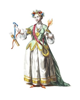 Historical clothing, fashion over time, woman symbolising Erato, daughter of Zeus and Mnemosyne,