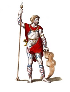 Historical clothing, fashion through the ages, clothing style of a Briton in the early Middle Ages,