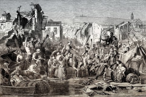 Louis Napoleon III, French Emperor, helping the flood victims in the streets of Lyon, France, 1856