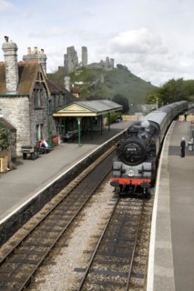 Steam railway Corfe Castle to Swanage Dorset England. The Swanage Railway is situated on the Isle