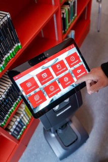 An interactive display shows various options in the library environment, Interactive guided tours