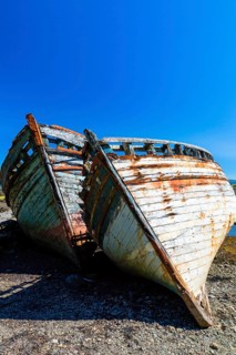 Europe, Scotland, Isle of Mull, ship graveyard near Salen, boat, boats, wreck, rust, rusted, rusty