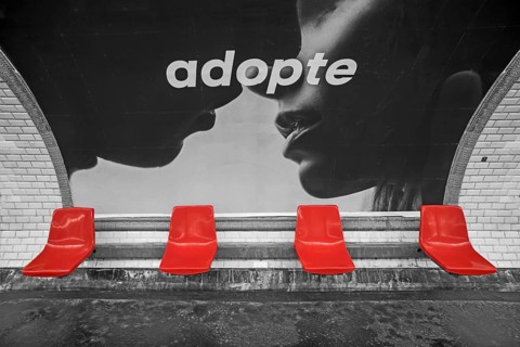 Seats in a metro station, black and white, Paris, France