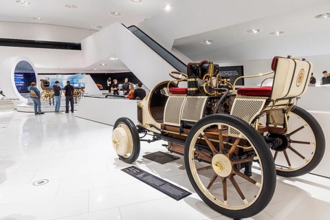 Porsche Museum Stuttgart-Zuffenhausen. Lohner-Porsche Semper Vivus built in 1900. The automotive