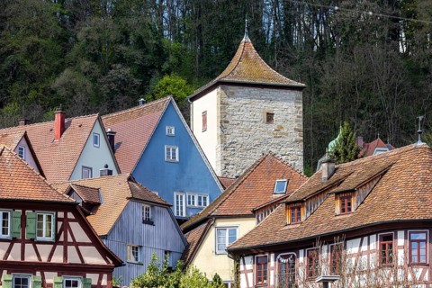 Hamlet Gate, Gerber Tower. City view of Schwäbisch Hall, Baden-Württemberg, Germany
