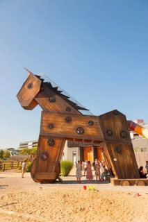 Trojan horse, accessible for children, during Cavalluna summer camp, at SHOWPALAST MÜNCHEN, the