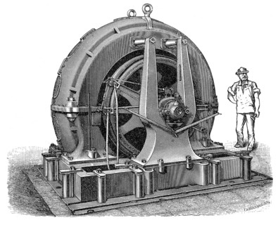Historical illustration, 1894, historic generators, historische Dynamomaschinen, 1894